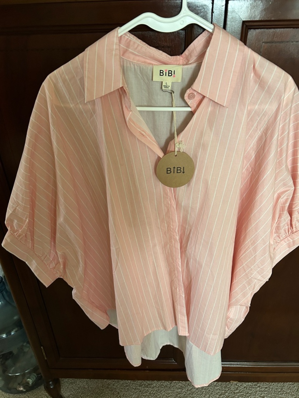 BiBi Light Pink Striped Button-Down Blouse
